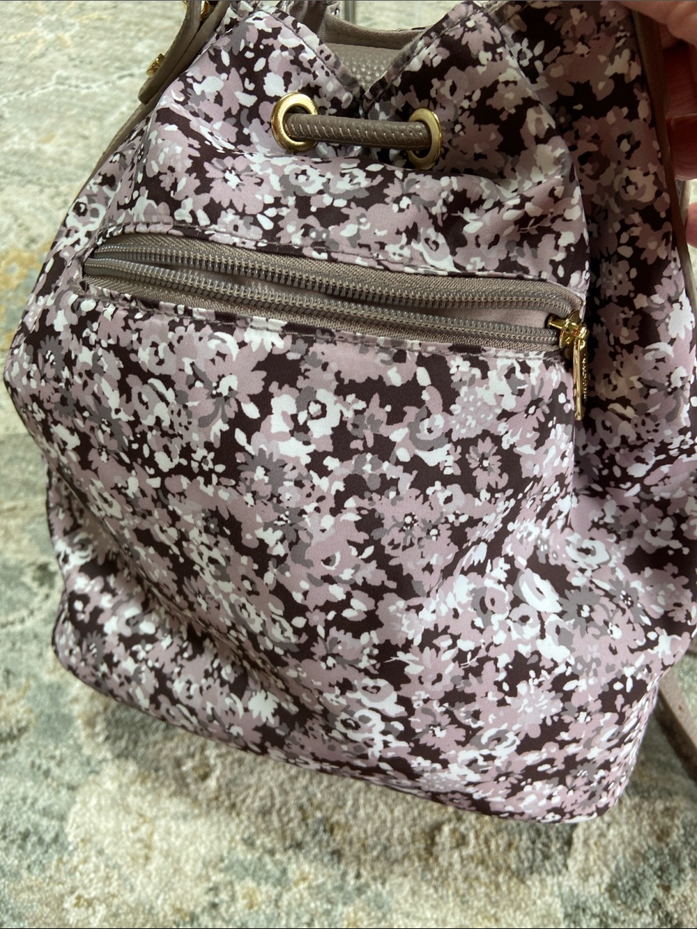 Isaac Mizrahi Mauve Plum Floral Drawstring Bucket Bag with Cardholder - Picture 6 of 13